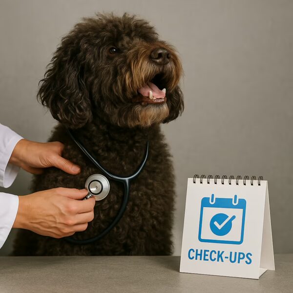 Barbet ausculté au stéthoscope avec chevalet “check-ups”